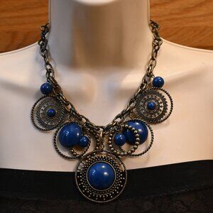 Premier Designs Rustic Boho "Indigo" Antiqued Brass Finish Bib Necklace